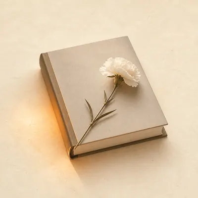 Illustration: memorial guest book with flower - funeral home answering service
