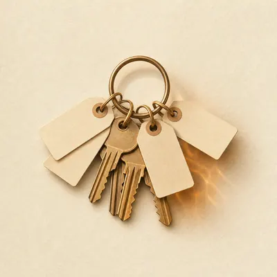 Illustration: ring of blank-tagged keys - property management answering service